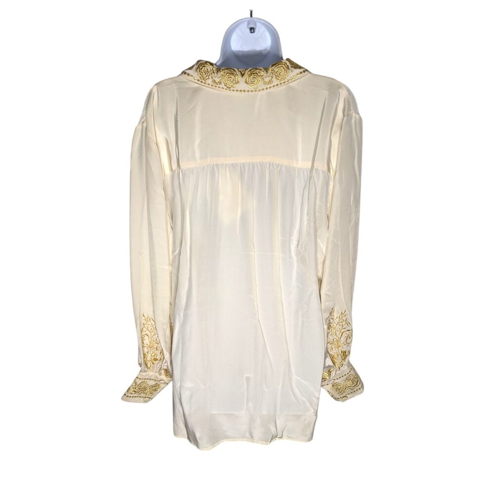 NWT Vtg DVF 100% Silk Blouse Sz L Ivory Gold Floral Embroidery Luxury Designer - Picture 12 of 15